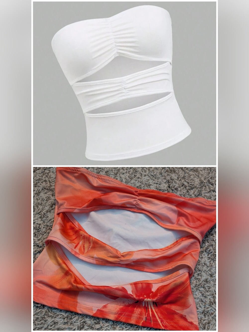 Set Of 2 Cut Out Tube Tops White And Hibiscus